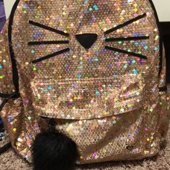 Justice Other - Gold kitten school backpack